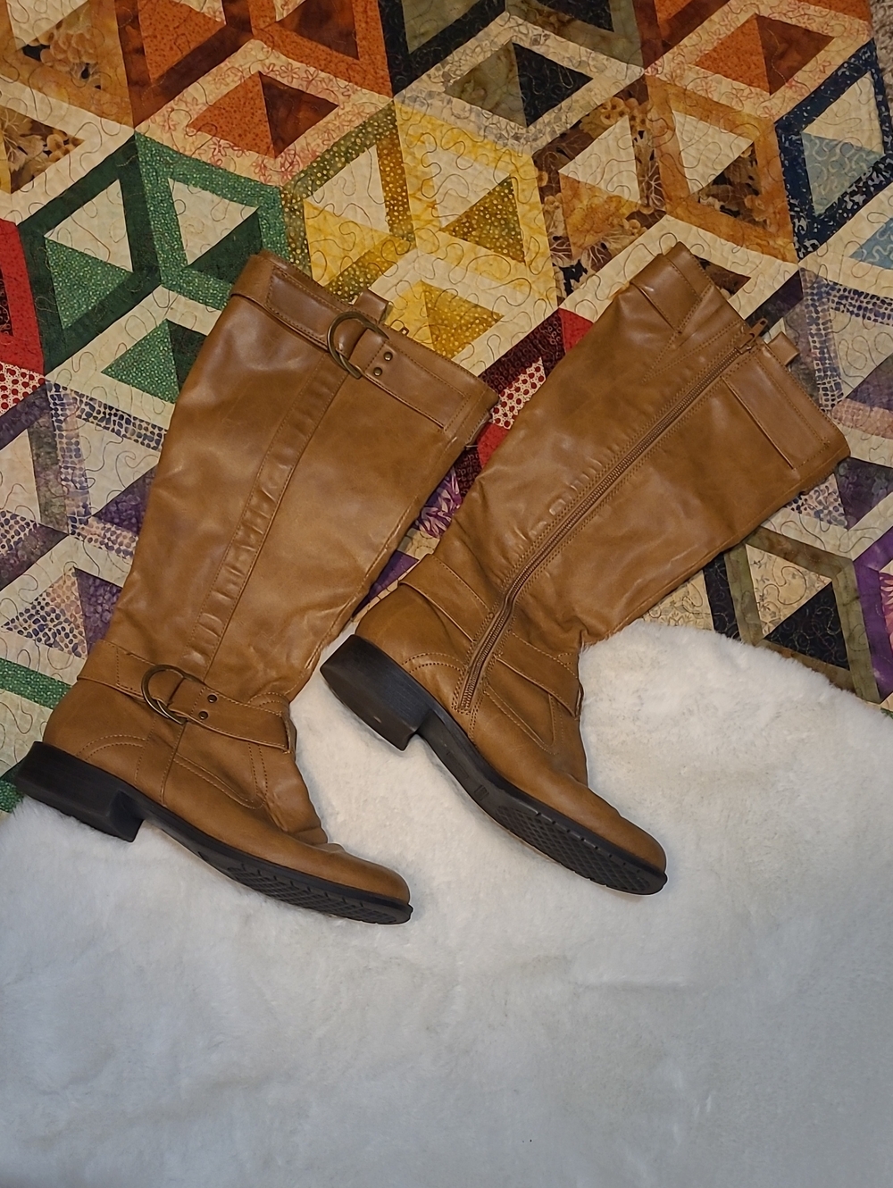 Aerosoles Tan Brown Faux Leather Fall Bohemian Hippie West Riding Boots
